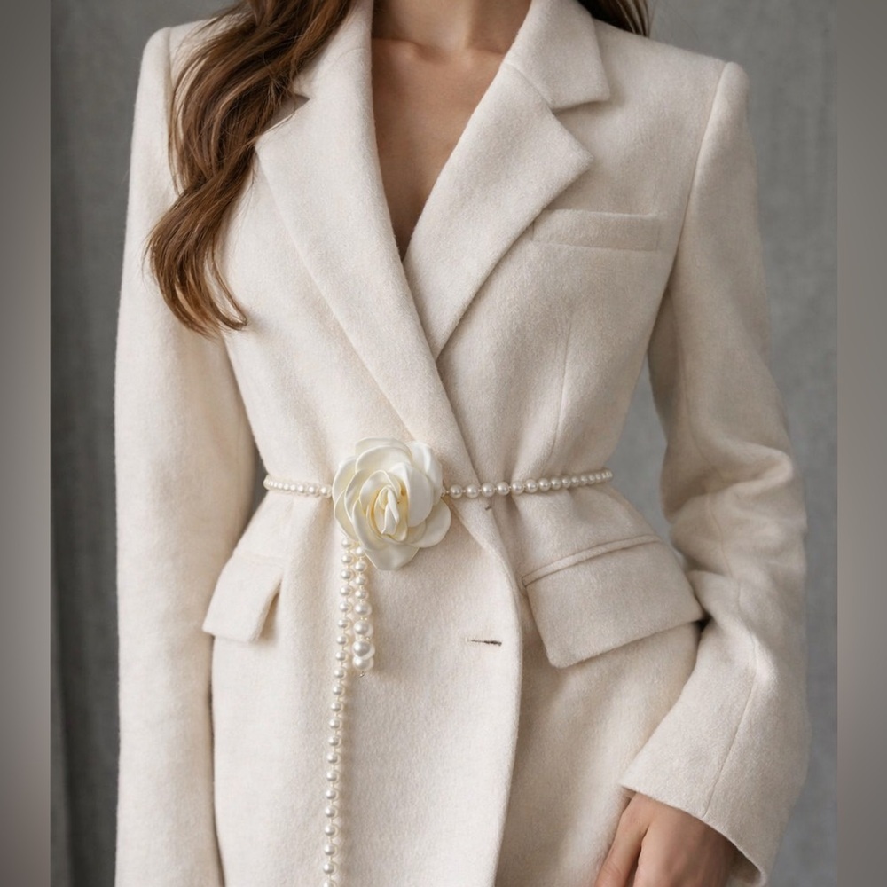 Elegant Pearl Camellia Waist Belt – Chic Statement Accessory